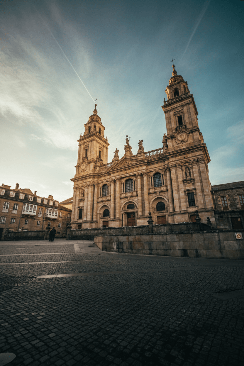 Plaza frente a la Catedral de Lugo en el centro histórico de la ciudad